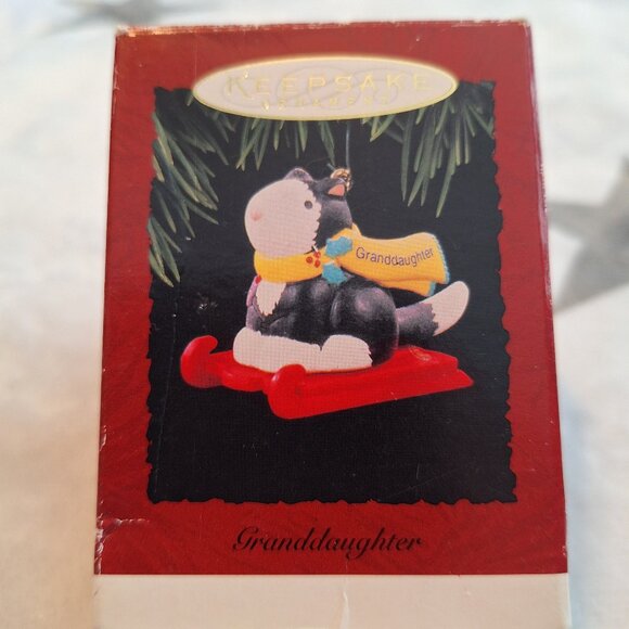 Vtg‎ Hallmark Keepsake Ornament 1996 Tuxedo Cat Black White Granddaughter 90s - Picture 1 of 7